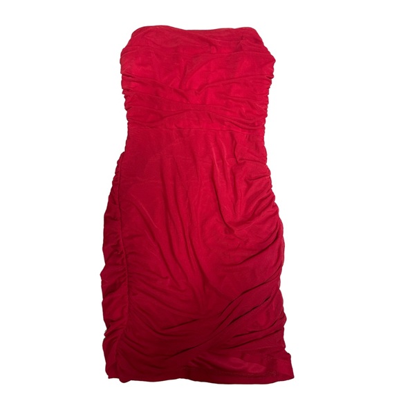 Red Strapless Ruched Mini Dress - Picture 2 of 4